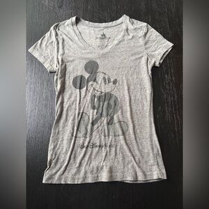 Disney Gray V-Neck Castle Logo Tee (Like NEW)